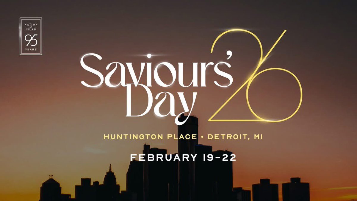 noisavioursday's tweet image. Saviours' Day 2026 will be hosted in Detroit on February 19-22 at the Huntington Place!

For information on registration, hotels, vending and more, visit:
noi.org/sd2026/

#SD2026 #Farrakhan