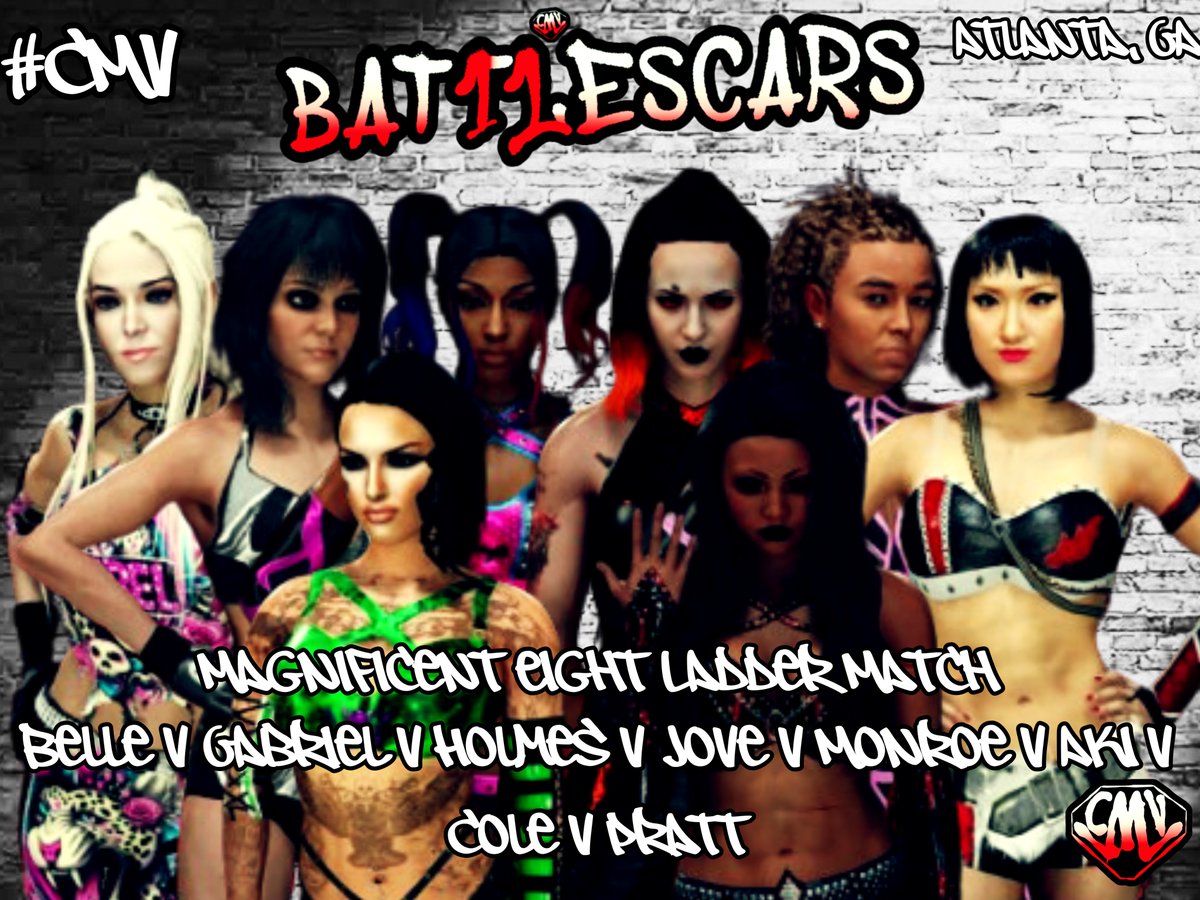 OfficialCMV_'s tweet photo. The lineup has been set in stone and at Battle Scars XI in Atlanta, Georgia, eight women will put their bodies and their careers on the line in the Magnificent Eight ladder match where the one to rise above the rest will earn a future World title opportunity at anytime anywhere! https://t.co/gBRwsWXyIy