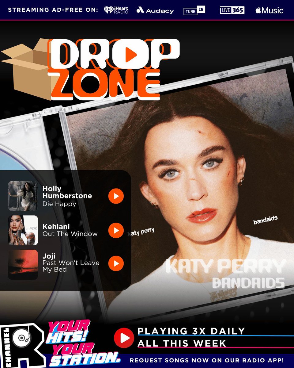 channelrradio's tweet photo. 🔥 It’s #NewMusicFriday on #ChannelRDropZone, where the freshest hits land FIRST! 

🌟 Today’s drops: Katy Perry, Holly Humberstone, Kehlani, Joji, Ella Eyre &amp; more!

🎵Tune in TONIGHT &amp; every day at 5.30pm PT/8.30pm ET. Listen here: https://t.co/RHmz0RSvJQ https://t.co/RMAx3L0CtN