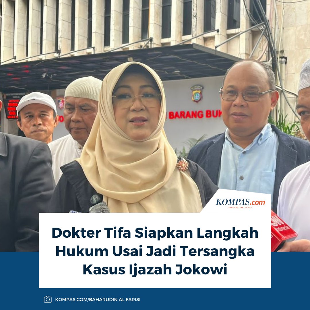 kompascom's tweet photo. Dokter Tifauzia Tyassuma atau Tifa menyampaikan, dirinya bersama tim kuasa hukum telah menyiapkan langkah hukum usai ditetapkan sebagai tersangka tudingan ijazah palsu ijazah Presiden ke-7 RI Joko WIdodo (Jokowi) oleh Polda Metro Jaya.

Baca di sini: https://t.co/b9wISfgGJ0

~TA #DokterTifa #Ijazah #Jokowi