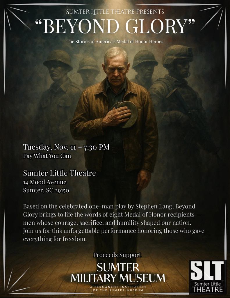 "Beyond Glory" will show at Sumter Little Theatre for a one-night-only performance as part of the venue's "Pay What You Can Fundraiser," beginning at 7:30 p.m.
theitem.com/stories/slt-to…