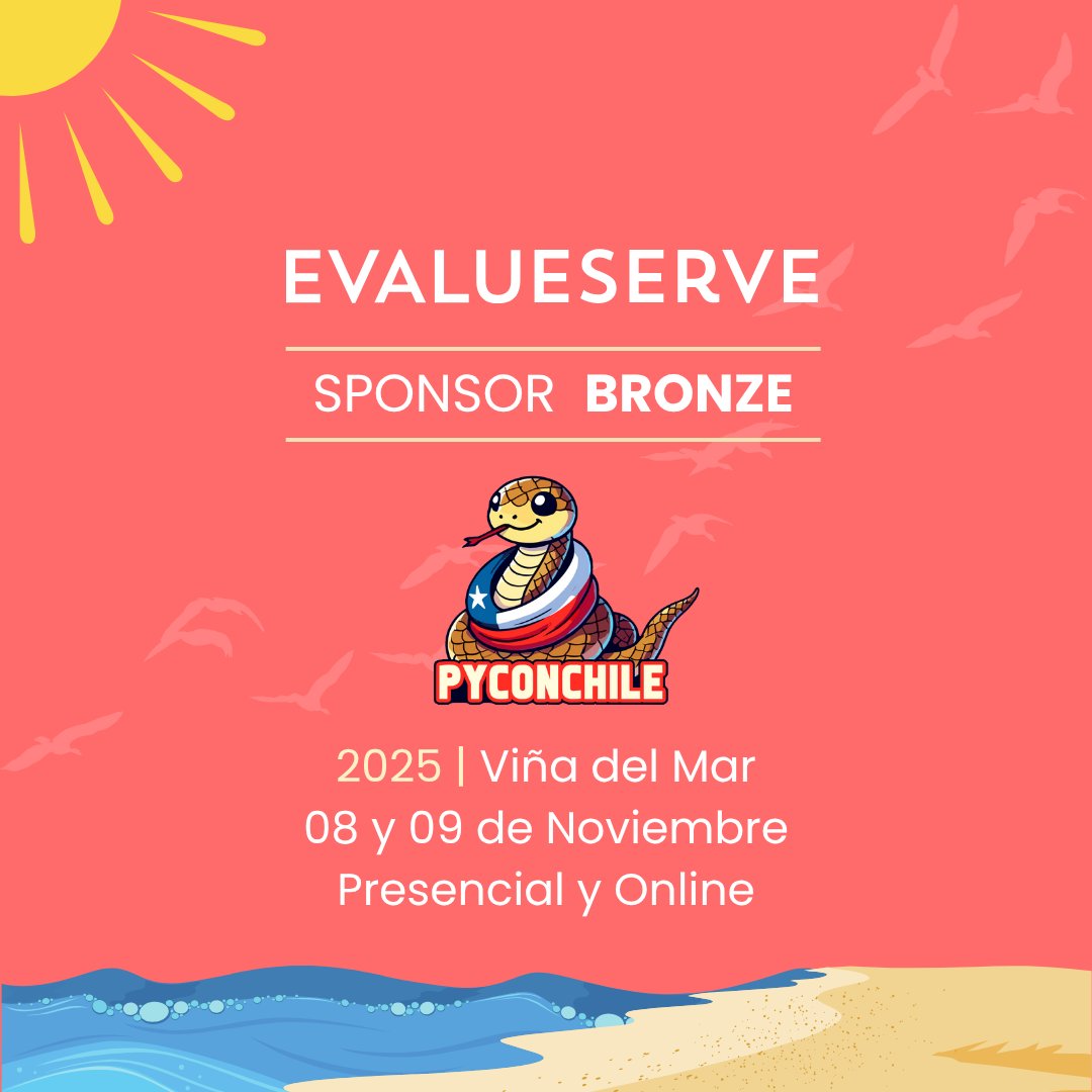 pythonchiledev's tweet image. 🌊🌞 ¡Evalueserve se suma como Sponsor Bronze de #PyConChile2025! 🐍✨
Con más de 5.000 expertos en IA y analítica, impulsan decisiones más inteligentes en todo el mundo 🚀
📅 8 y 9 nov | 📍Viña del Mar | 🤝Presencial y online
🔗 pycon.cl
#Evalueserve #PythonChile