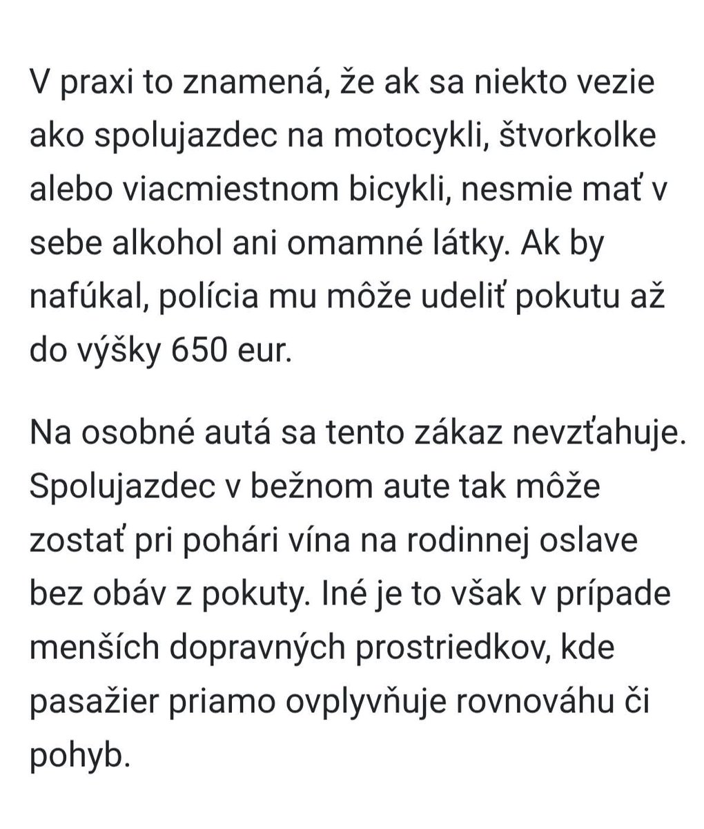 Než sa tu začne šíriť ďalšia neoverená panika: 
Zákon o nulovej tolerancii alkoholu pre spolujazdcov sa nebude týkať áut!!!
Nemáte za čo...