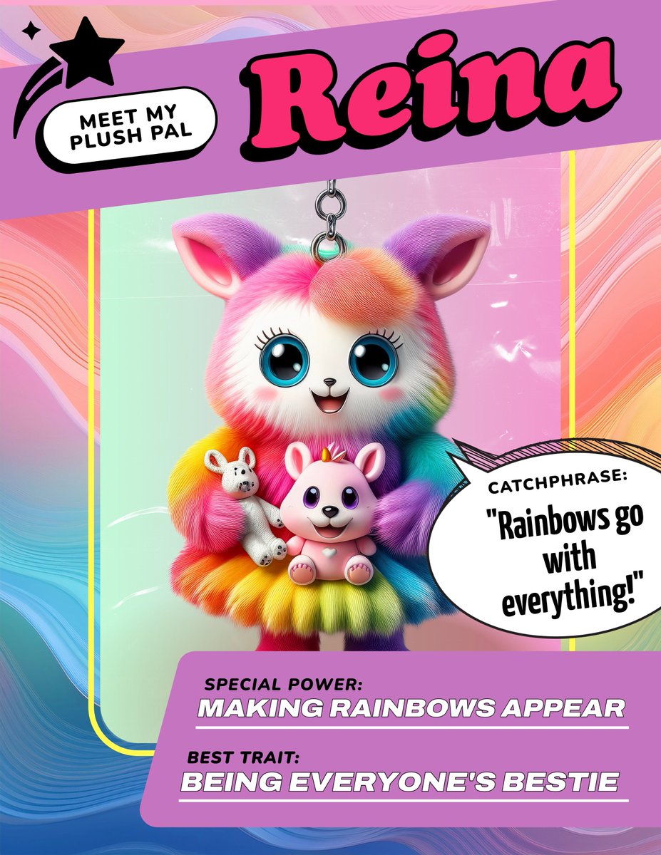 annkozma723's tweet image. &quot;Rainbows go with everything!&quot; 🌈💕

My 7 year old niece designed her Plush Pal using @AdobeExpress for the November Challenge! I love how she used creative thinking + some of her favorite things...friendship, creativity and kindness! 🙌🏼

Try yours today: adobe.ly/plushpal