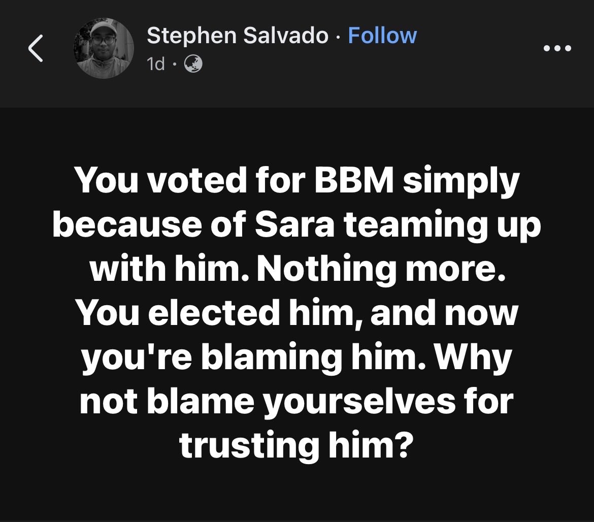 amierachris's tweet photo. I didn’t vote for him because of Sara—I voted because I believed in his malasakit for the country. His leadership and ideas stood out during the campaign, and despite a few missteps, he’s been quietly working to make things right. Stop gaslighting those who supported him. https://t.co/zv33uxg9iu