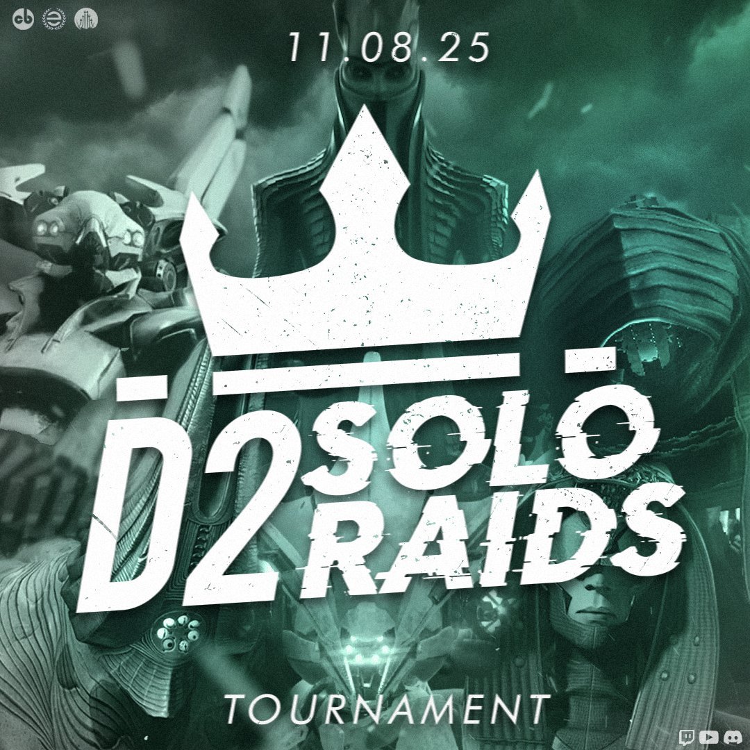 ⚔️Fall 2025 Solo Raid Tournament🛡️
🤝Sponsored by Traveler's Chosen Team

📅Saturday, November 8th
⏰12:00pm ET

🗣️Casted by <a href="/evanf1997_/">evanf1997</a>, <a href="/cbgray_/">cbgray</a>, &amp; <a href="/TheSnazzzyRock/">TheSnazzzyRock</a> 
🎬twitch.tv/evanf1997 &amp; youtube.com/@cbgray

🎁Fundraising for <a href="/BungieLove/">Bungie Foundation</a> 
🔗tilt.fyi/Is05Pyn1SN