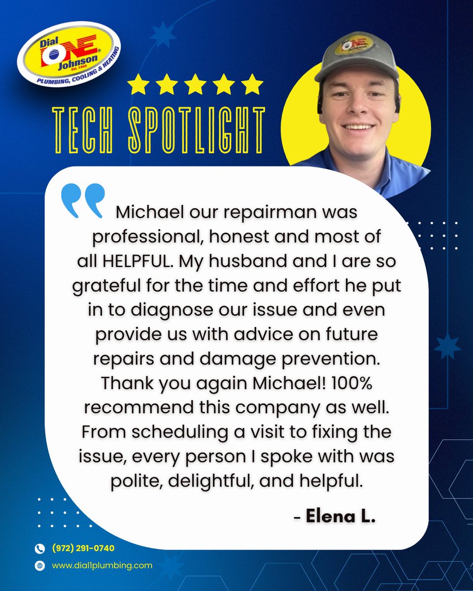Dial1Plumbing's tweet image. 💧 When a Cedar Hill homeowner encountered water leak,  Michael came to the rescue!
He went above and beyond with honesty, professionalism, &amp;amp; genuine care.
Now the leak is fixed, another homeowner is happy, and we’ve earned another 100% recommendation. 💙
#DialOneDifference