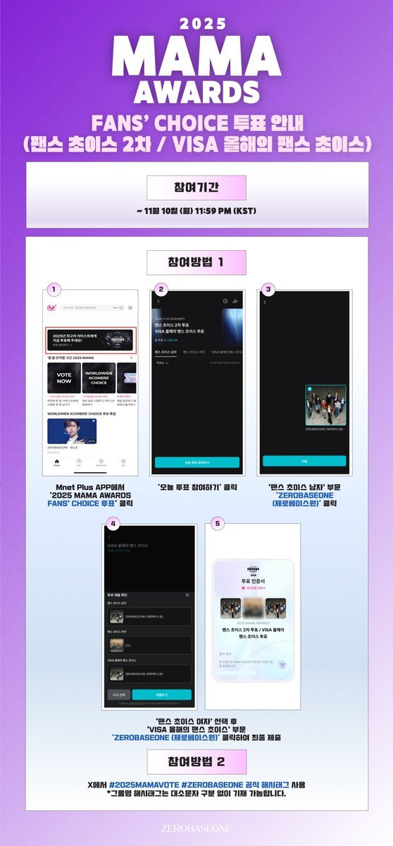 ZB1_official's tweet photo. _📌 
ZEROBASEONE #MAMAAWARDS FANS' CHOICE 투표 마감 D-2❗

🗳️팬스 초이스 2차 / VISA 올해의 팬스 초이스

제로즈 여러분의 많은 참여 부탁드립니다💙🌹

✔참여기간
~ 11월 10일 (월) 11:59 PM (KST)

✔투표방법
팬스 초이스 남자 / VISA 올해의 팬스 초이스
> 'ZEROBASEONE' 투표

✔Mnet Plus
IOS : https://t.co/umaBT0u3O8
Android : https://t.co/qaMcrDfKDc

✔X
X에서 #2025MAMAVOTE #ZEROBASEONE 공식 해시태그 사용
*그룹명 해시태그는 대소문자 구분 없이 기재 가능합니다.

#ZEROBASEONE #ZB1 #제로베이스원
#2025MAMAAWARDS