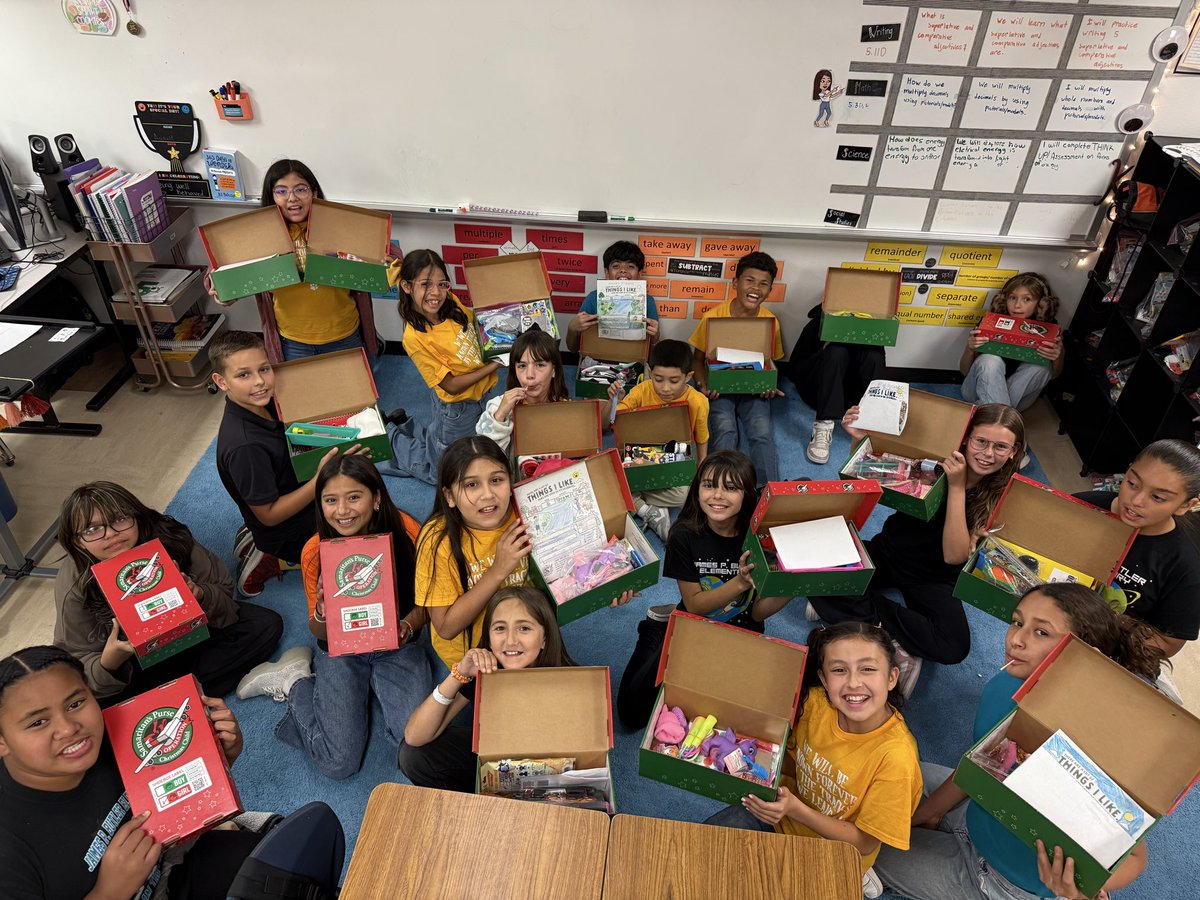 Rangel_JPB's tweet photo. Operation Christmas 🎄 Child complete! So proud of my 5th grade coyotes for being selfless and donating items to create presents for children around the world 🌎. #JPB_coyotes #TeamSISD https://t.co/DRReciKLMH