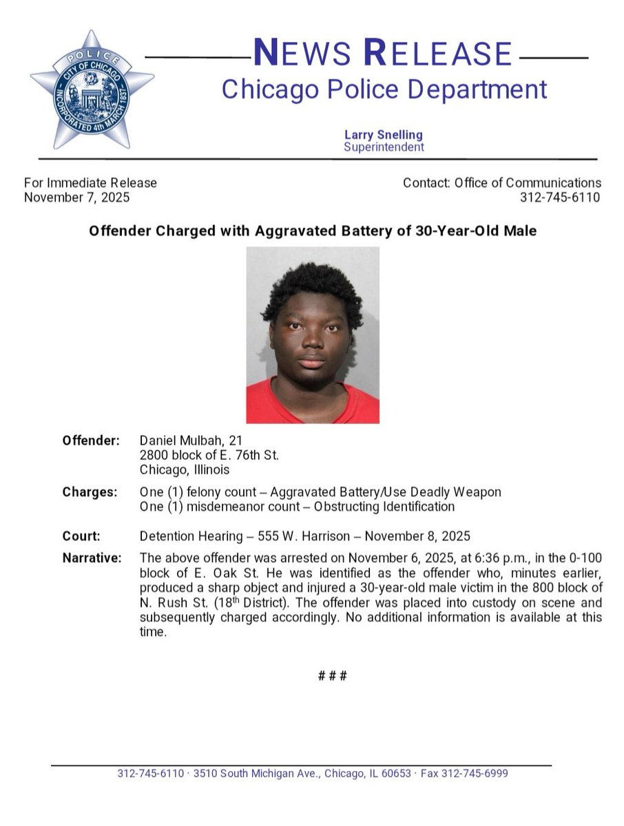 Offender Charged with Aggravated Battery / Use of Deadly Weapon, of 30-Year-Old Male <a href="/ChicagoCAPS18/">ChicagoCAPS18</a> <a href="/Area3Detectives/">Chicago Police Area 3 Detective Division</a> #ChicagoPolice