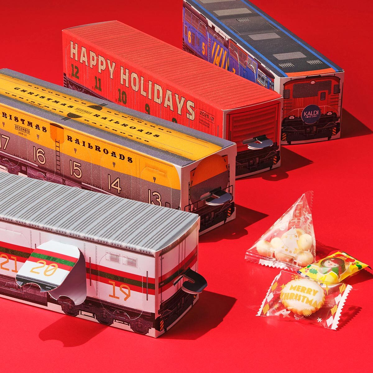 列車モチーフのユニークなアドベントカレンダー】 日付が書かれた小窓