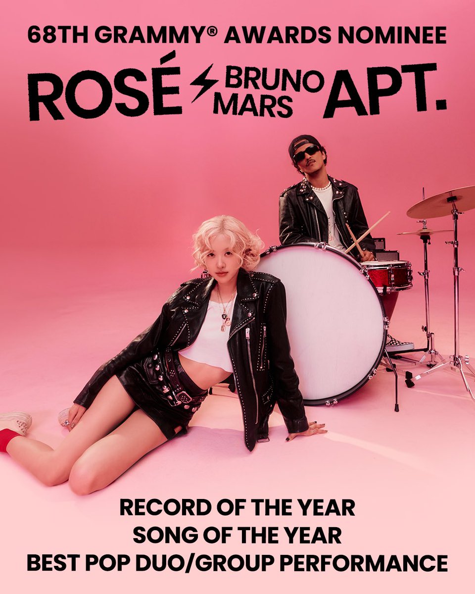 THEBLACKLABEL's tweet image. thank you @RecordingAcad for nominating “APT.” for Record of the Year, Song of the Year, and Best Pop Duo/Group Performance ♡

thank you number ones for your endless support

#ROSÉ #로제 #BrunoMars #브루노마스 #APT
#ROSÉ_BRUNO_APT
#THEBLACKLABEL #더블랙레이블