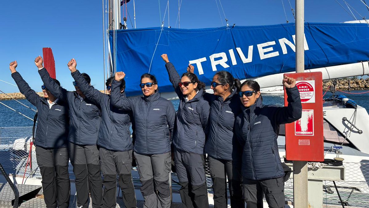 ColSarvatraSprs's tweet image. IASV Triveni&apos;s all-women crew from Indian Army, Navy &amp;amp; Air Force set sail from Fremantle on their world circumnavigation leg to Lyttelton, NZ. A symbol of #CourageBeyondBorders &amp;amp; #TriService unity, seen off by dignitaries &amp;amp; Indian diaspora under the banner #SamudraPradakshina!…