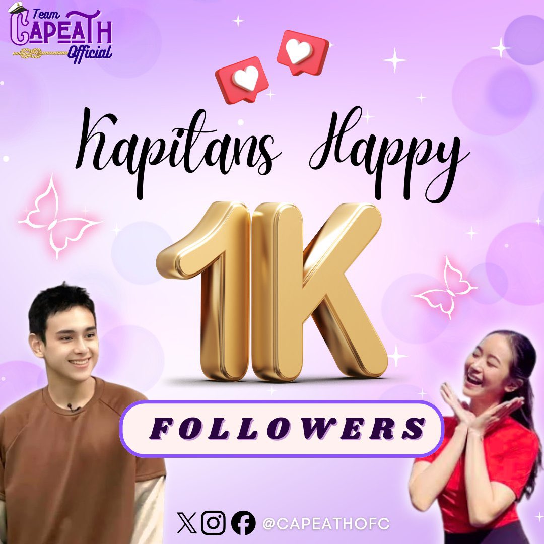 CapEathOfc's tweet photo. We made it to 1K, KAPITans! 💜

Thank you for the love and support. This is just the beginning — tuloy-tuloy lang ang kapit kay Heath and Caprice! 💫 

#Capeath | Caprice Cayetano | Heath Jornales @PBBabscbn https://t.co/XIUwAn34nN