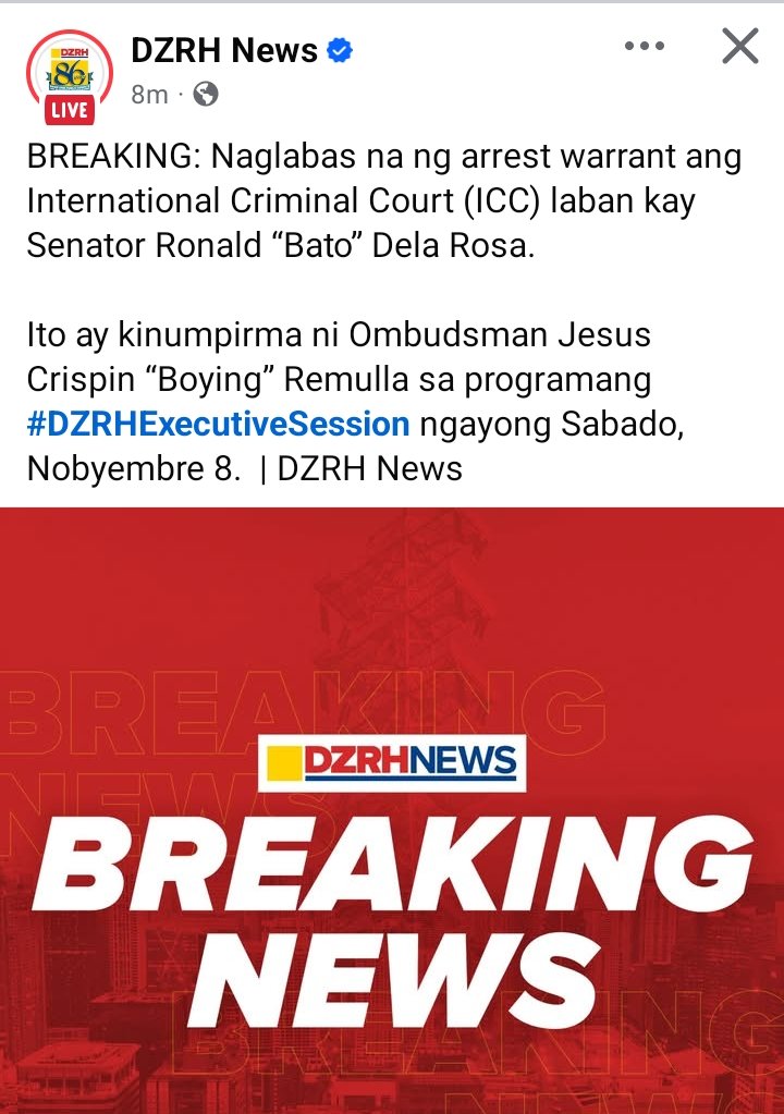 DeusXMachina14's tweet image. Holy ghost! A warrant of arrest was issued by the ICC against  Bato De la Rosa. Ombudsman Boying Remulla  confirmed this on the DZRH program Executive Sessions Saturday morning. 
📷DZRH