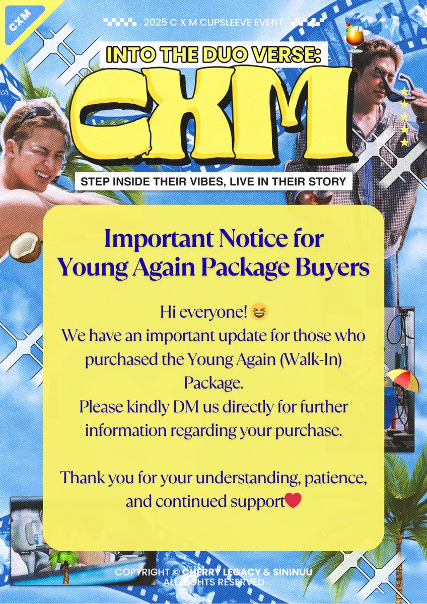 🚨 Important Notice for Young Again Package Buyers

Hi everyone! 💕
We have an important update for those who purchased the Young Again (Walk-In) Package.
Please kindly DM us directly for further information regarding your purchase 💬

Thank you for your understanding, patience,