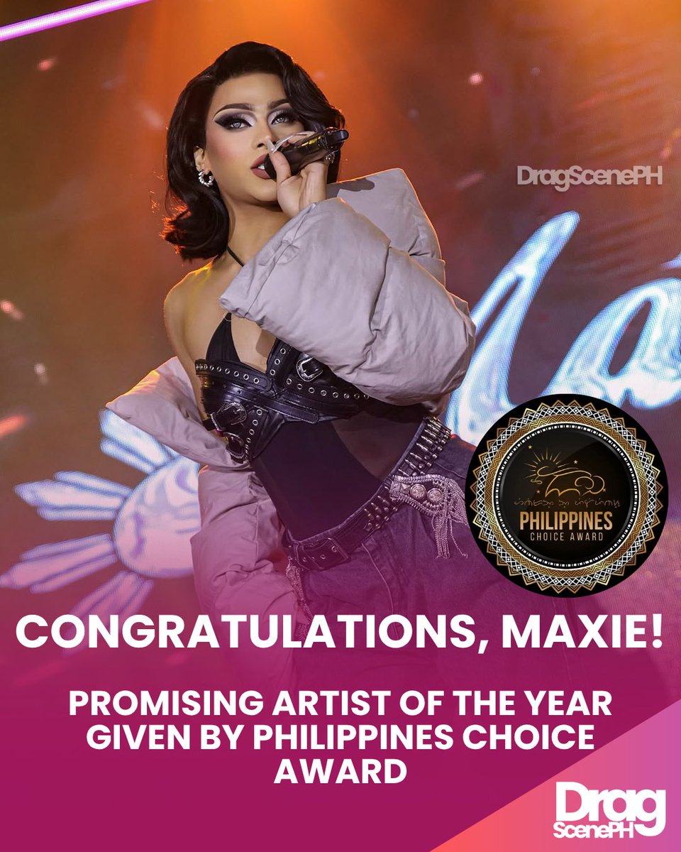 DragScenePH's tweet image. Congratulations @maxieandreison for winning the Promising Artist of the Year from the Philippines Choice Award!

#DragScenePH 
#Maxie
#PhilippinesChoiceAward