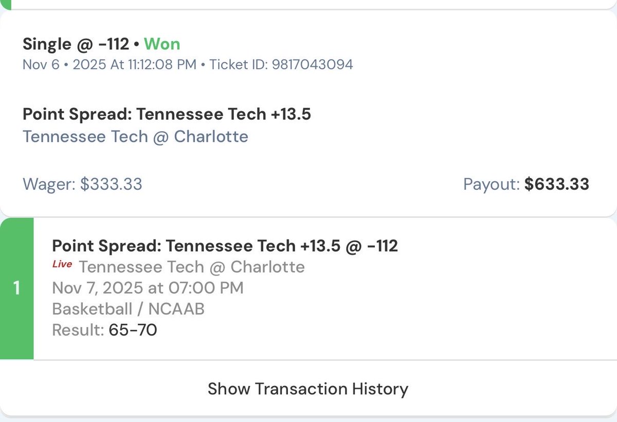 Sportbookkillaa's tweet photo. Another one cashed. Tennessee Tech +13.5 never in doubt ✅🛋️💰

#CouchMoney #Numerology #LifePathEnergy #CBBBetting #SharpPlays #SportsPicks #GamblingCommunity #EVValue #CashIt #BetSmart https://t.co/vZm9TRnzRf