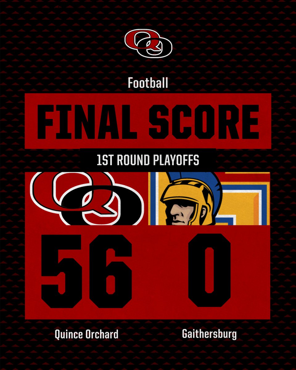 Congrats to Football as they advance to the 2nd Round of Playoffs and improve to 10-0 on the season! <a href="/QOSportsNet/">QO Sports Network</a> <a href="/QOBoosters/">Quince Orchard Boosters</a> <a href="/QO_FOOTBALL/">Quince Orchard Fball</a>