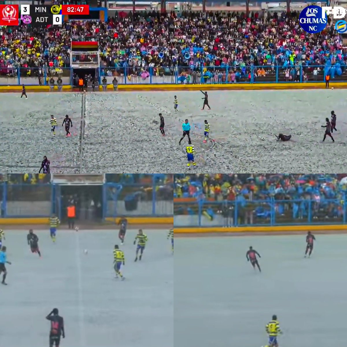 directfutbolec's tweet image. Fútbol en altura, con nieve y un invitado especial 

Sucedió en la #CopaPeru entre los clubes Unión Minas vs Tahuisco qué disputaron un cotejo en el estadio más alto del mundo, a 4300 metros sobre el nivel del mar.

Empezó a granizar, el campo quedó blanco. Así se jugó, con