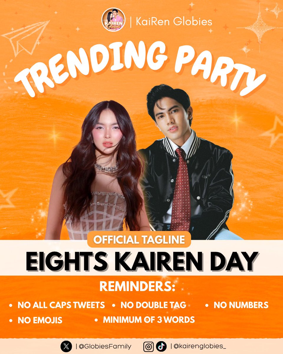 TP starts now, fam! 
 Let’s flood the TL with love and positivity for Kai &amp; Jarren! Happy KaiRen Day!

Use our full tagline in every tweet — don’t forget to RT, reply, and engage to boost the tag! Let’s make it trend! 

EIGHTS KAIREN DAY