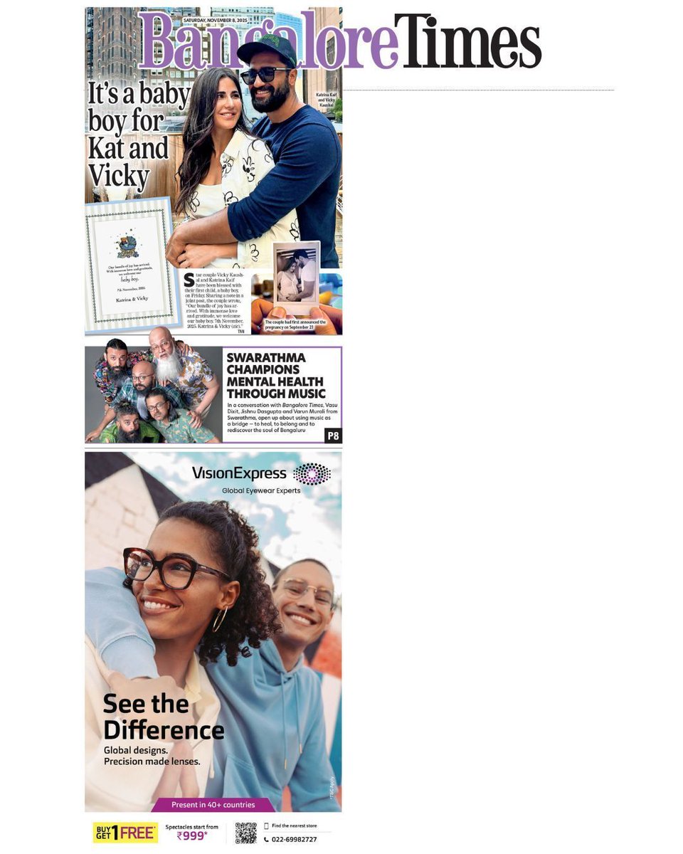 BangaloreTimes1's tweet image. Today's P1: It’s a baby boy for #Katrina and #Vicky, Comparing reel &amp;amp; real life only creates conflict, says #SrinidhiShetty, Also check out the #MyCinemaMyWeekend page 

For more such news log on to etimes.in

Catch our e-paper at e-paper.timesgroup.com