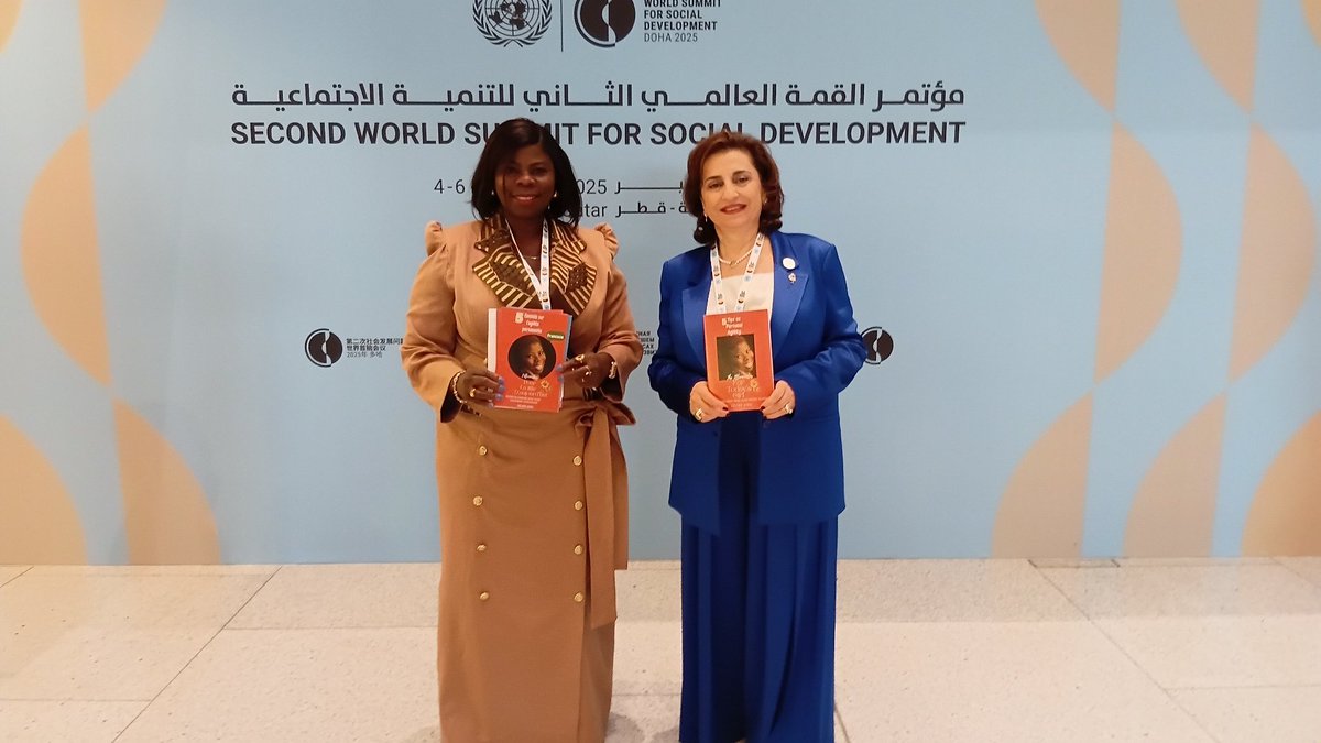 yejiscobabe's tweet photo. From Nigeria to United Nations! Honored to meet 
 the President of the UNGA. Sharing about empowering girls globally through #PHD4GIRLS &amp; #GCLMug the world’s first ever Girl-Child-Letter-Mug I wrote to 600M girls in 11 languages. Grateful for your kind words. #WSSD2025 #Doha2025 https://t.co/U6cUqKuvhf