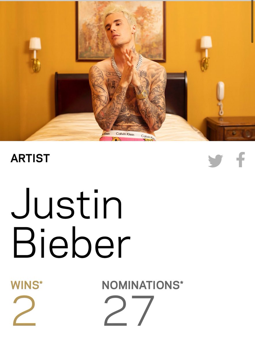 Justin Bieber’s #GRAMMY page is now updated to 27 nominations.