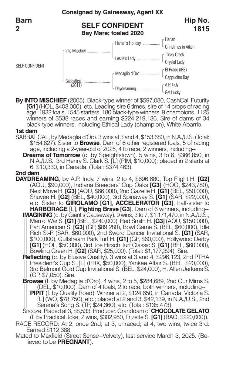 PhippsStableFan's tweet photo. ⬛️🟥#KEENOV HIP 1815 - INTO MISCHIEF MARE SELF CONFIDENT I/F TO MAXFIELD

🏆From the Phipps family of #KyDerby winner Super Saver, G1Ws Chocolate Gelato, Bluegrass Cat, Girolamo, Callback, Got Lucky, Imagining, and more.

🐴Selling Saturday, Nov. 8. 
Consignor @Gainesway, Barn 2