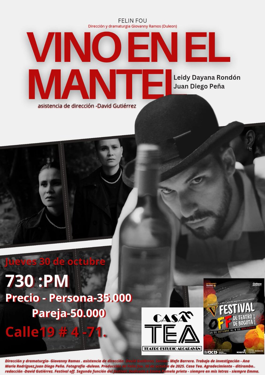 🟠¡Nosotros, Teatro Estudio Alcaraván y la sede CASA TEA Hacemos parte del V FESTIVAL OFF DE TEATRO DE BOGOTÁ que será del 29  de octubre al 8 de noviembre de 2025!⚫

🔴Agéndate, hay muchísimas opciones para que puedas disfrutar del teatro en toda la ciudad🔴