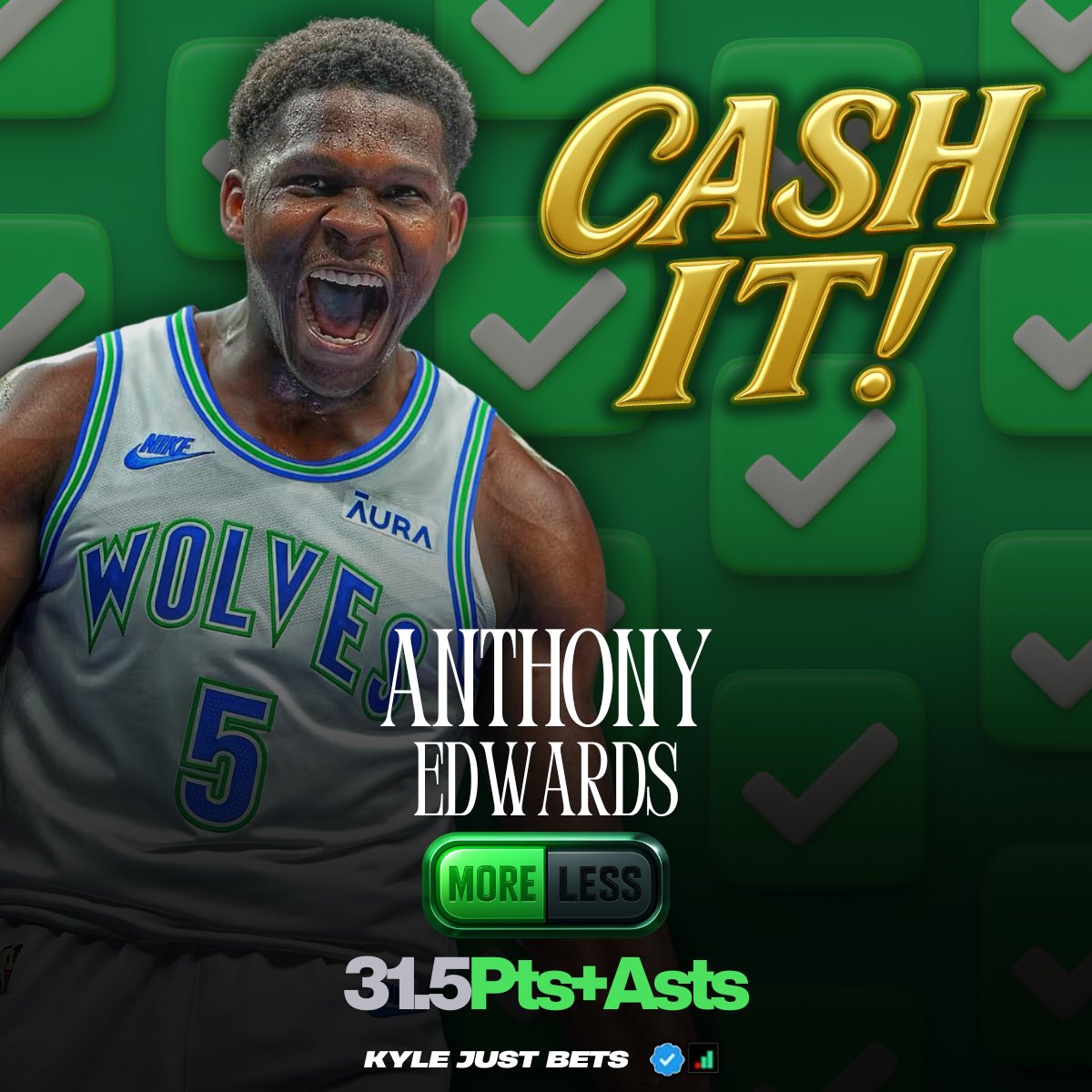 KyleJustBets's tweet image. Anthony Edwards o31.5 Pts + Asts ✅

He just single handedly sent the Utah Jazz down to the G-League 💀 

Cashes with points alone. Screw the assists.

Who tailed?! ❤️