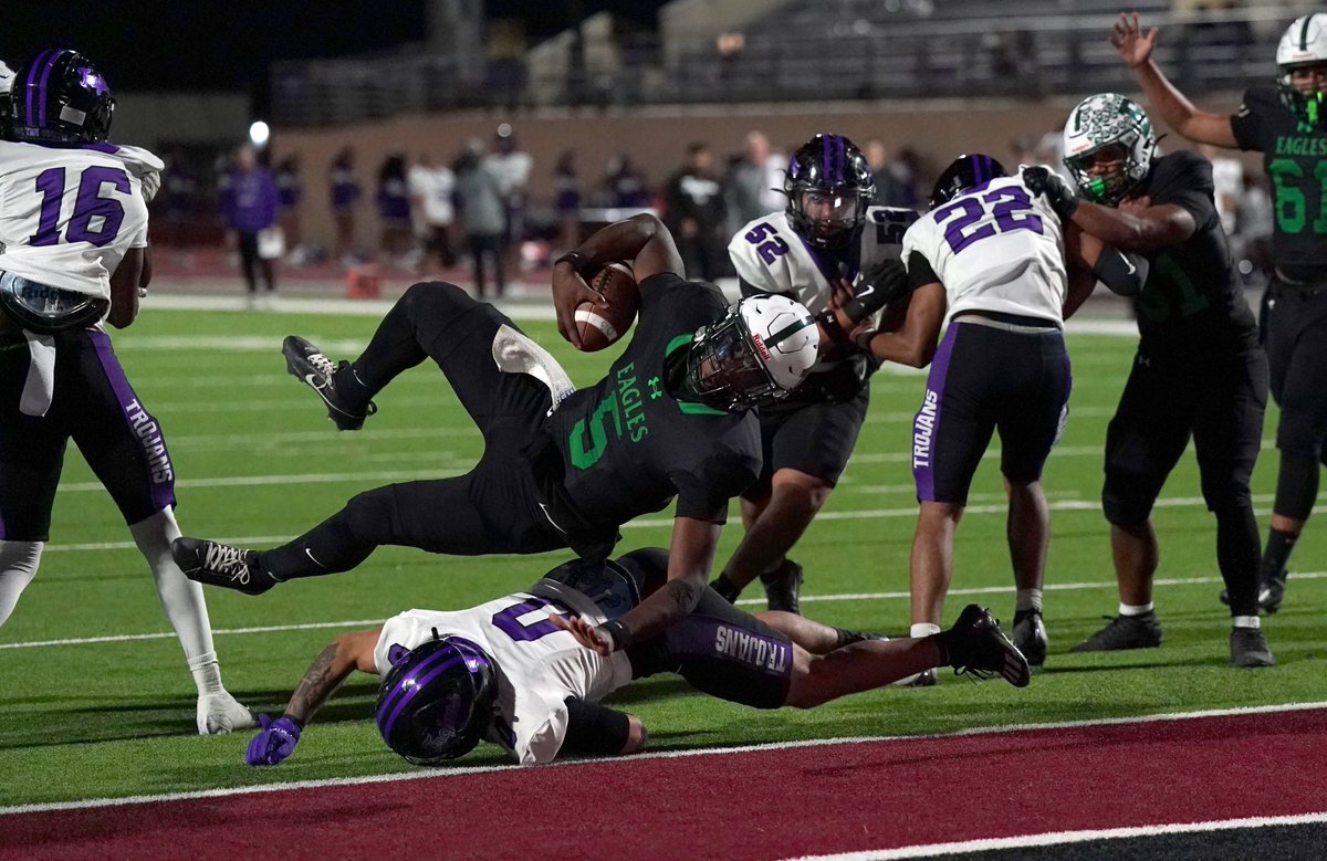 Ellison leaps into halftime with a 33-16 lead over Waco University in Friday's regular-season finale at Leo Buckley Stadium. #WeAreKISD
