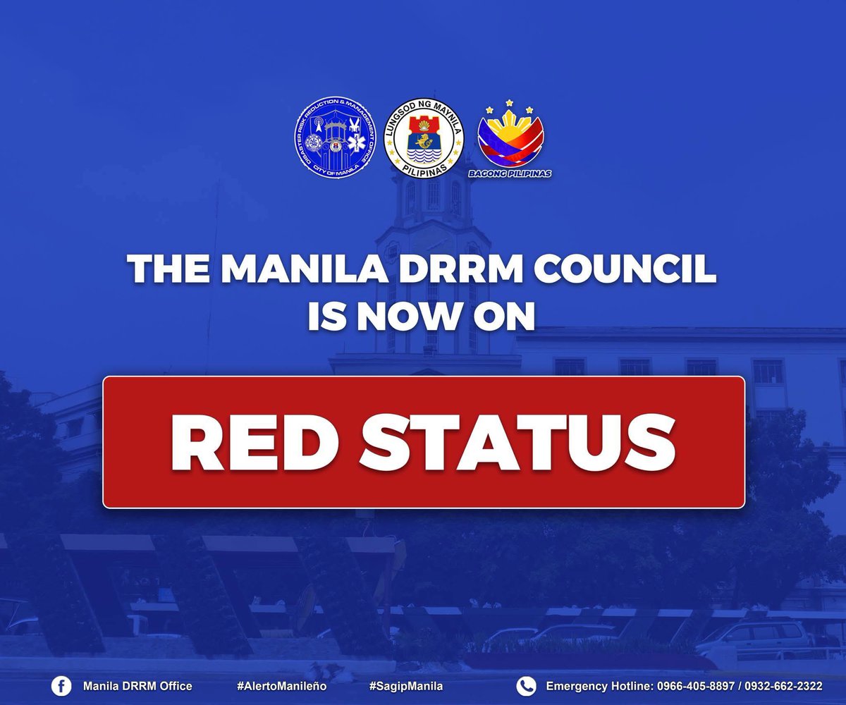 PhilippineStar's tweet image. MANILA NOW ON RED ALERT STATUS FOR #UwanPH 

The Manila City Disaster Risk Reduction and Management Council (MCDRRMC) announced on Saturday morning that the city is now under red alert status as they prepare for #UwanPH.

“Sa kabila nito ay inaabisuhan natin ang publiko at kapwa…