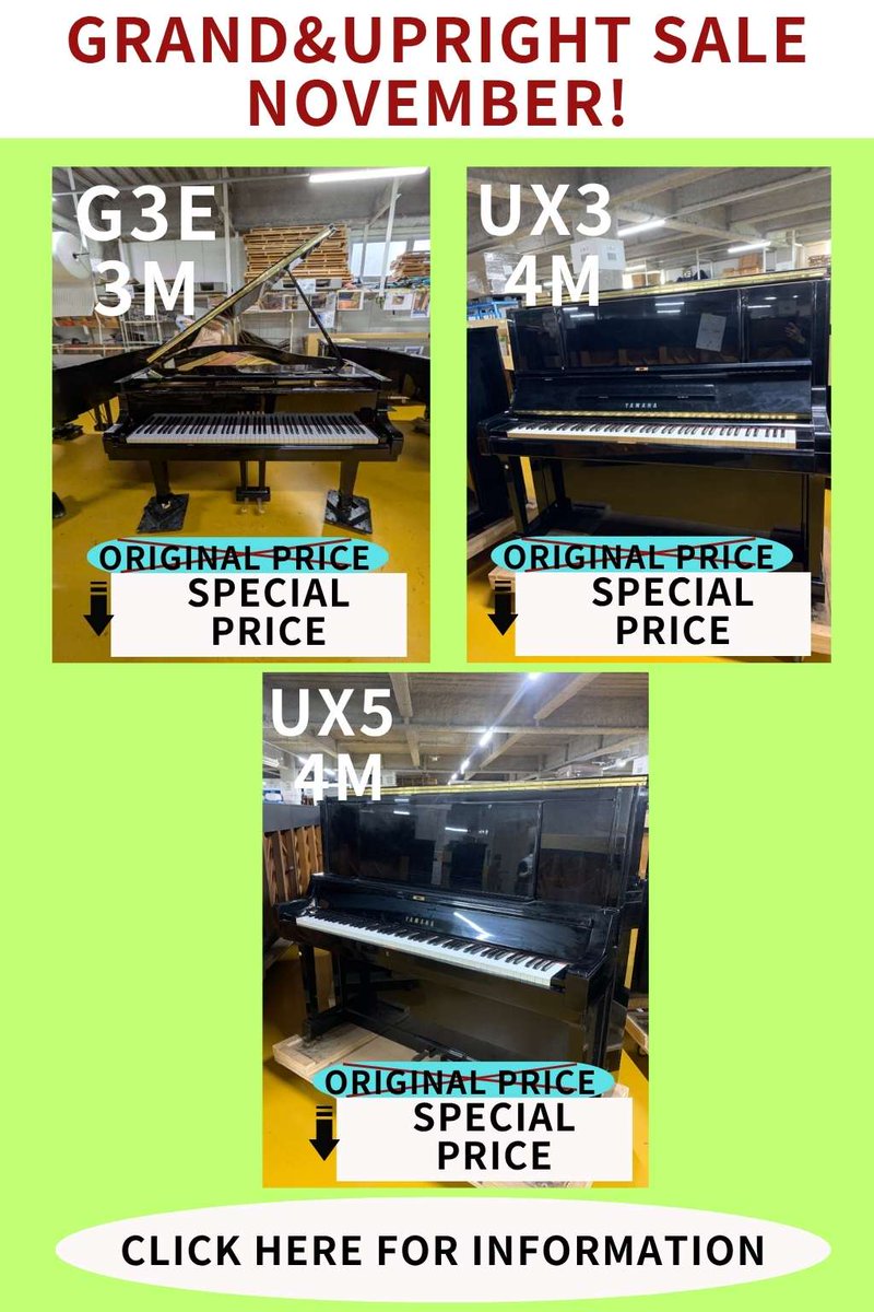 GrandGalleryPi1's tweet photo. GRAND&amp;UPRIGHT SALE NOVEMBER! Popular models of YAMAHA&amp;KAWAI (NOV. 7, 2025) https://t.co/89JmrakTlF 
#grandgallery #usedpiano #refurbishpiano #grandpiano #uprightpiano #japanpiano #globalpianosupplier, #yamahapiano #kawaipiano #toyopiano https://t.co/2fMwZFQjBM
