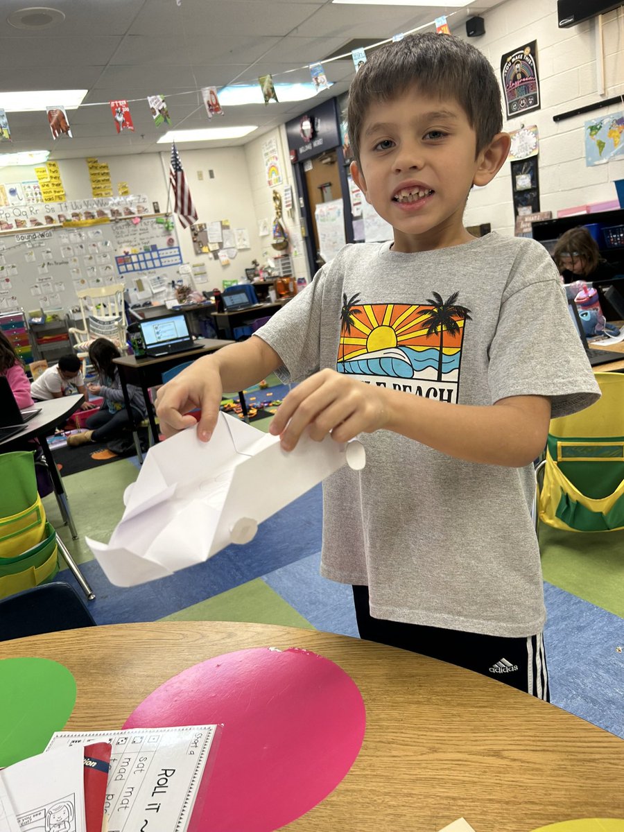 This little dude is so creative!  He cut, glued, and built this on his own. He built a top for it after this!  Indoor recess days are great for seeing all the kids creativity! #TMGenius #bramlagebrainiacs #indoorrecess #creativekids #papercar #creative