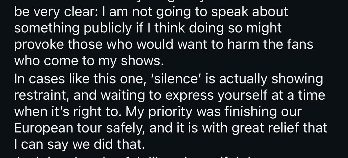 Maybe read this. And it’s not like she just thinks she will get threats…she DOES get them and has a literal stalker so no it’s not that easy to speak abt everything