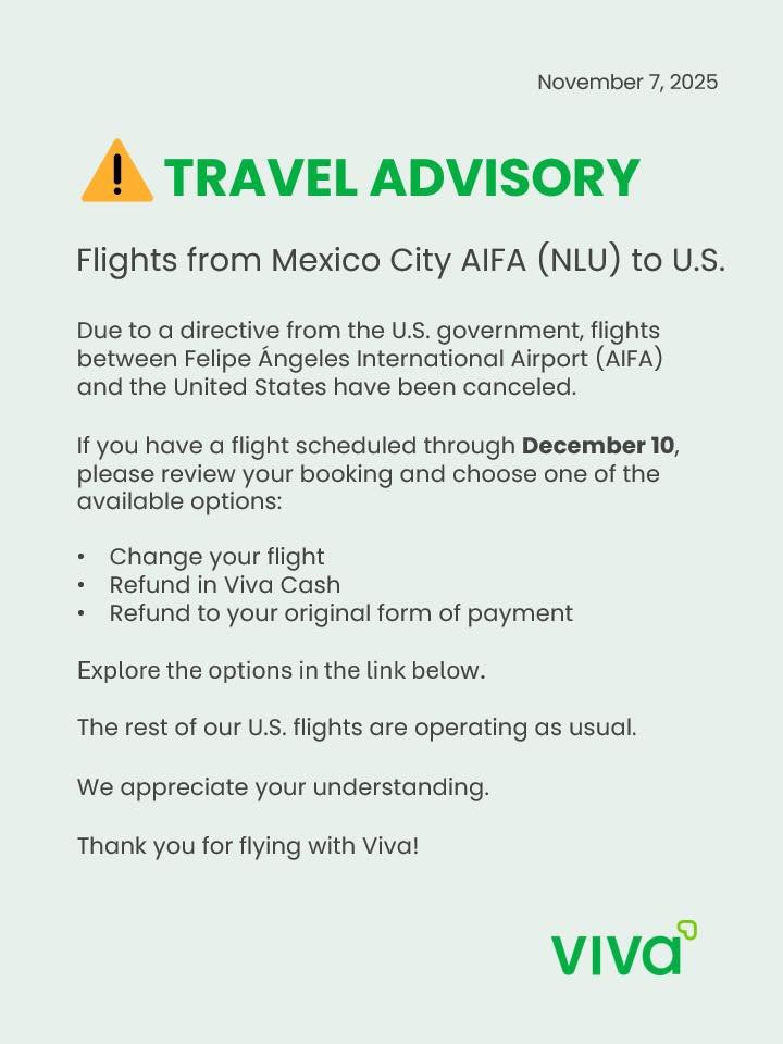#Nacional |🚨 EE.UU. ordena la cancelación de 13 rutas aéreas desde el Aeropuerto Internacional Felipe Ángeles (AIFA) hacia su territorio