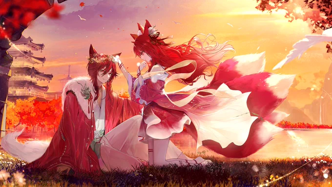 逆水寒( )の美しい衣装「赤狐の妖囁」の2人を描かせていただきました! #逆水寒 #Justice