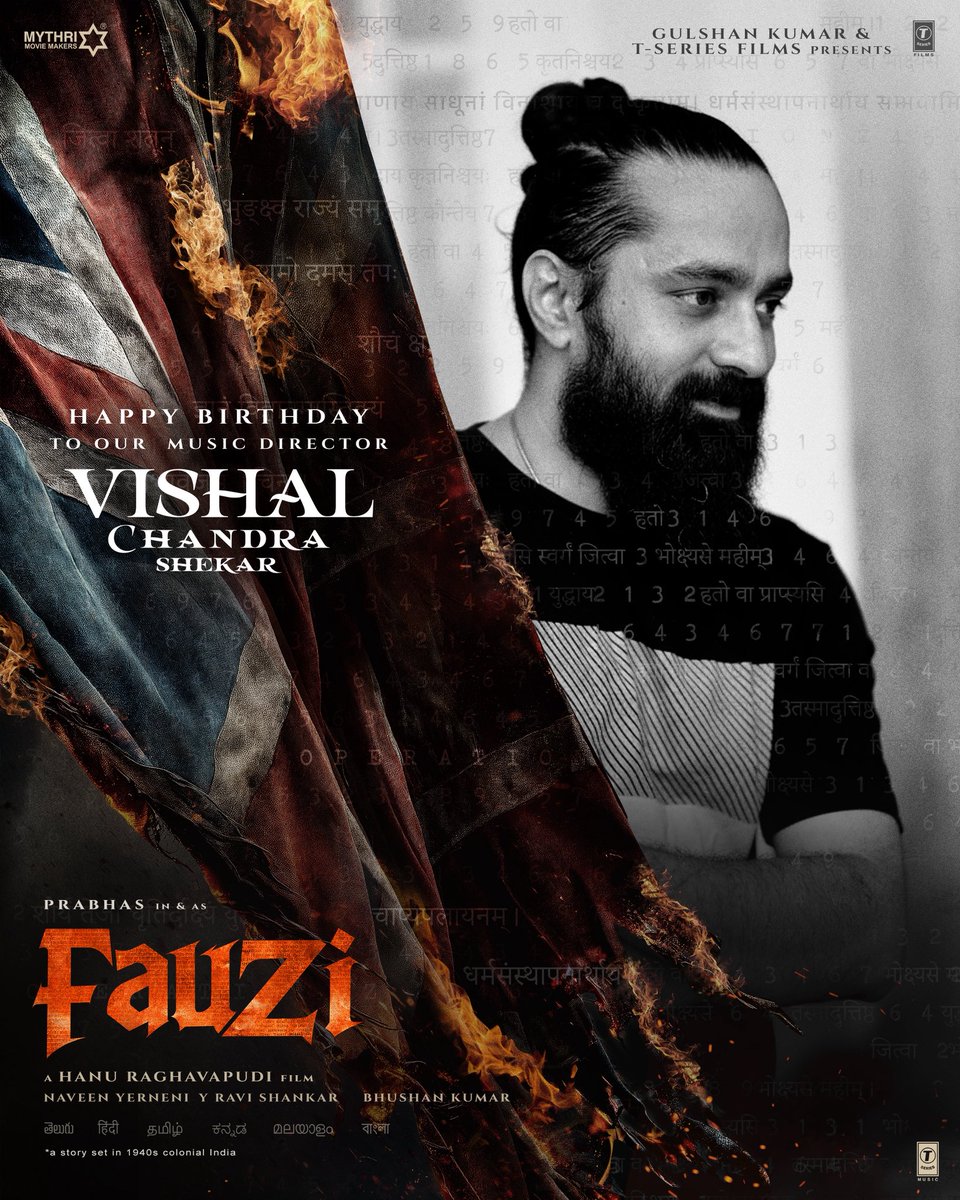 The rhythm that marches with emotion.
The sound that leads the #Fauzi battalion 🎼

Wishing the heartbeat of our battle, <a href="/Composer_Vishal/">Vishal Chandrashekhar</a>, a very Happy Birthday ❤‍🔥

Rebel Star #Prabhas #Imanvi <a href="/hanurpudi/">Hanu Raghavapudi</a> #MithunChakraborty #JayaPrada <a href="/AnupamPKher/">Anupam Kher</a> <a href="/Composer_Vishal/">Vishal Chandrashekhar</a> <a href="/sudeepdop/">Sudeep Chatterjee ISC</a>
