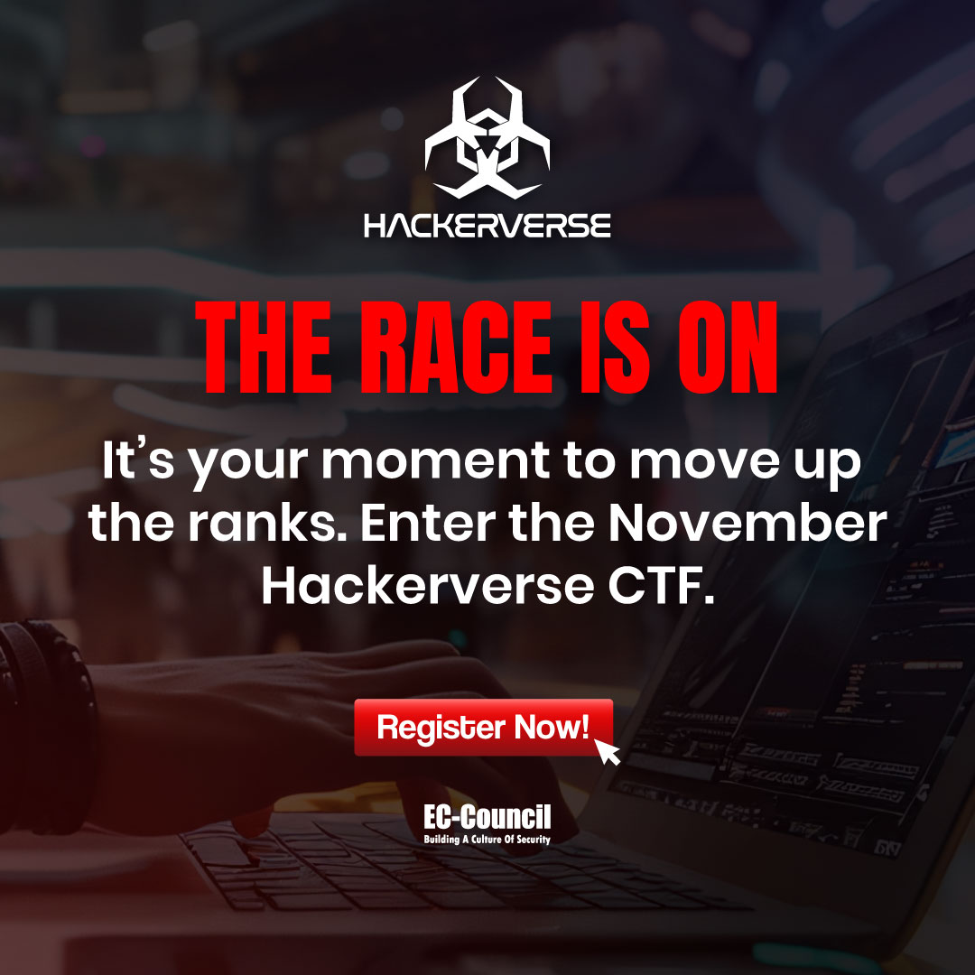hackerverse_ecc's tweet image. Level up your cyber game in the Hackerverse CTF — focused challenges, testing skills, real competition. ⚡ 

Register now: buff.ly/4ijRWG6 

#eccouncil #hackerverse #hackerversectf #monthlyctf #ctf #capturetheflag