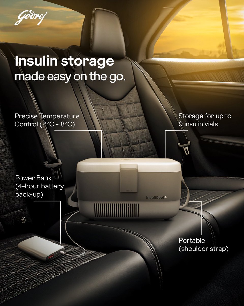 GodrejAppliance's tweet image. On the move? Keep your insulin secure with InsuliCool+. Your trusted travel companion..

#Godrej #GodrejInsuliCool #TravelFriendly 

(Godrej Insulin Cool+, Things Made Thoughtfully, Soch Ke Banaya Hai)
