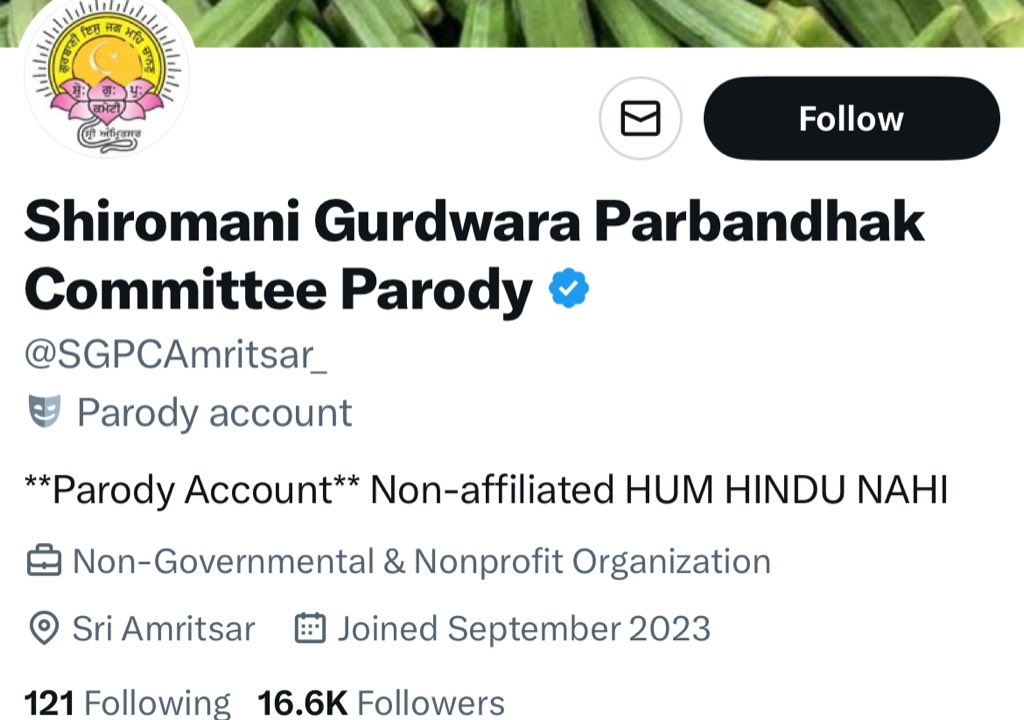 🚨🚨 A parody account operating in SGPC’s name and spreading propaganda against Sikhs and Punjab. Is SGPC waiting for Sukhbir Badal’s approval to act?

Ironically, SGPC is led by an advocate !

<a href="/SGPCPresident/">Harjinder Singh Dhami</a> <a href="/J_SriAkalTakht/">Jathedar Giani Kuldeep Singh Gargajj</a> <a href="/japs99/">jupinderjit singh</a> <a href="/J_Harpreetsingh/">Singh Sahib Giani Harpreet Singh</a> <a href="/BhagwantMann/">Bhagwant Mann</a> <a href="/punjabisath1/">ਪੰਜਾਬੀ ਸੱਥ 🌳</a>