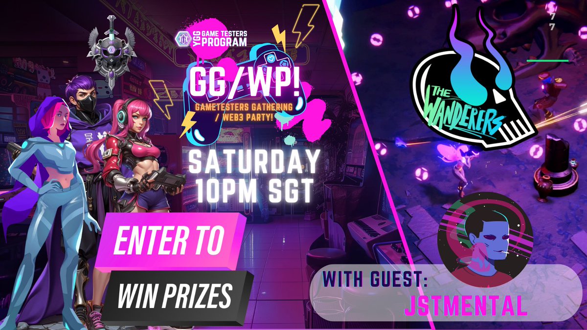 GameTesters! Gear up for an out-of-this-world adventure with our featured game for GG/WP! Game Night: <a href="/Wanderers/">Wanderers</a> 
Joining us is their Community Manager: JstMental

🗓️Nov 08 • Saturday • 10pm SGT
📺Live here on Twitter
⏯️Simulcast: youtube.com/@GAMEHUNTERS_O…
facebook.com/yieldguildgame…