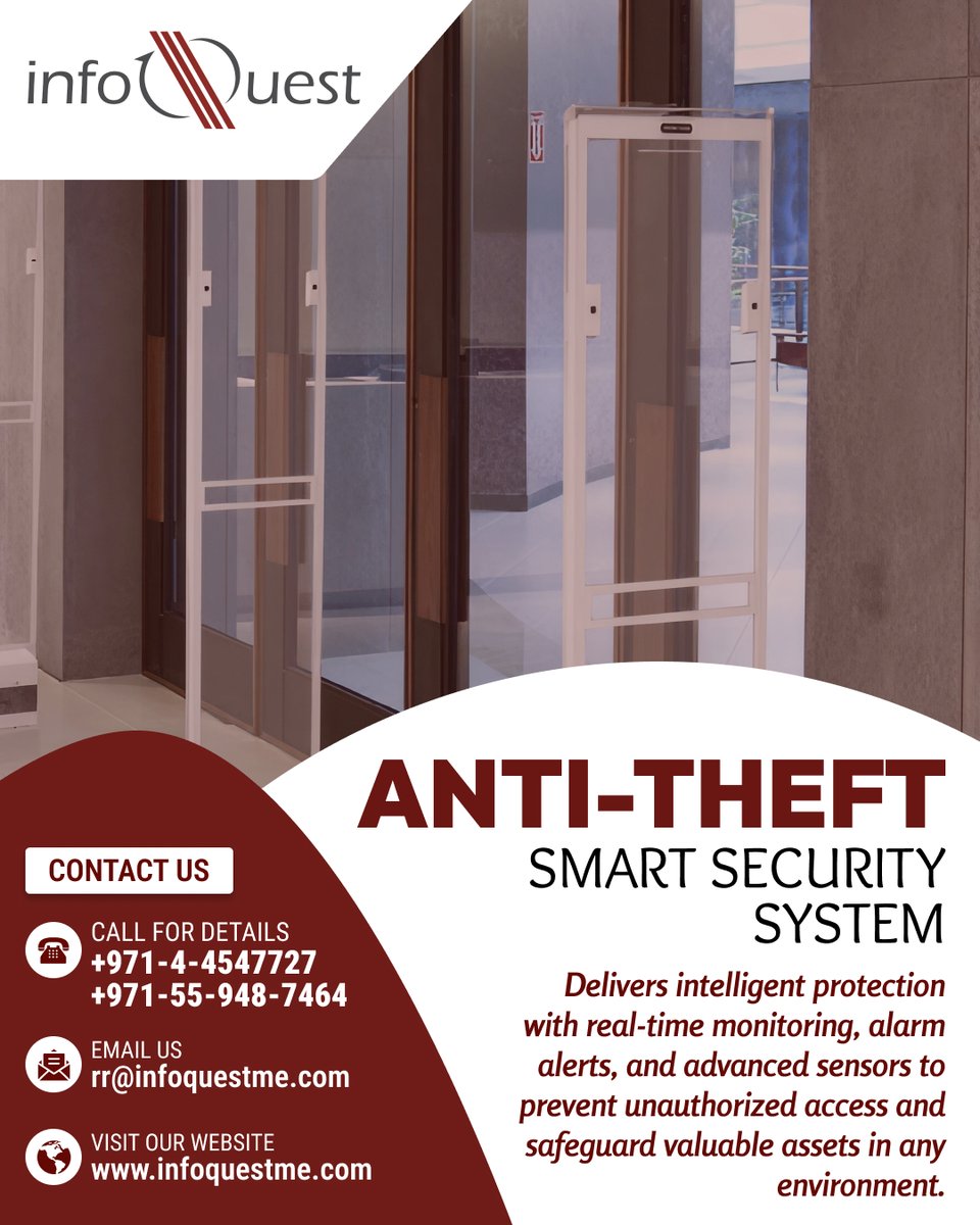 InfoquestDubai's tweet photo. 🔒 Secure Your Space with InfoQuest's Anti-Theft Smart Security System! 🔒
📞 +971-4-4547727 +971-55-948-7464
📧 rr@infoquestme.com
🌐 https://t.co/Ugt6DegCKo

#AntiTheftSystem #SmartSecurity #RealTimeMonitoring #AlarmAlerts #AdvancedSensors #SecuritySolutions #InfoQuest https://t.co/cC3CElu2rw