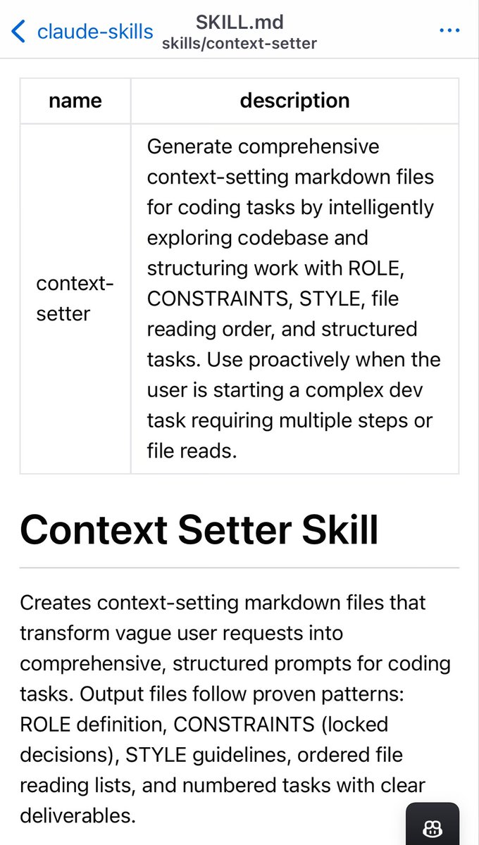 studiogreig's tweet photo. @zeeg a skill to set context for your next task (by understanding your codebase, determining which docs inside it most pertinent, any constraints etc) with max clarity.

a bit like a PRD-writing skill – but more LLM oriented.

output then used in fresh convo.

https://t.co/osOHNvCniv https://t.co/s45CGH55gb