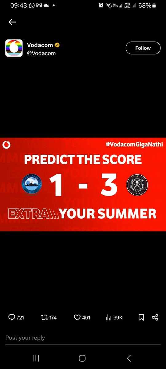 Morena_Telang's tweet photo. @Vodacom @RichardsBayFC_ @orlandopirates @VodaPay #VodacomGiganathi https://t.co/8w1wBuTCM7