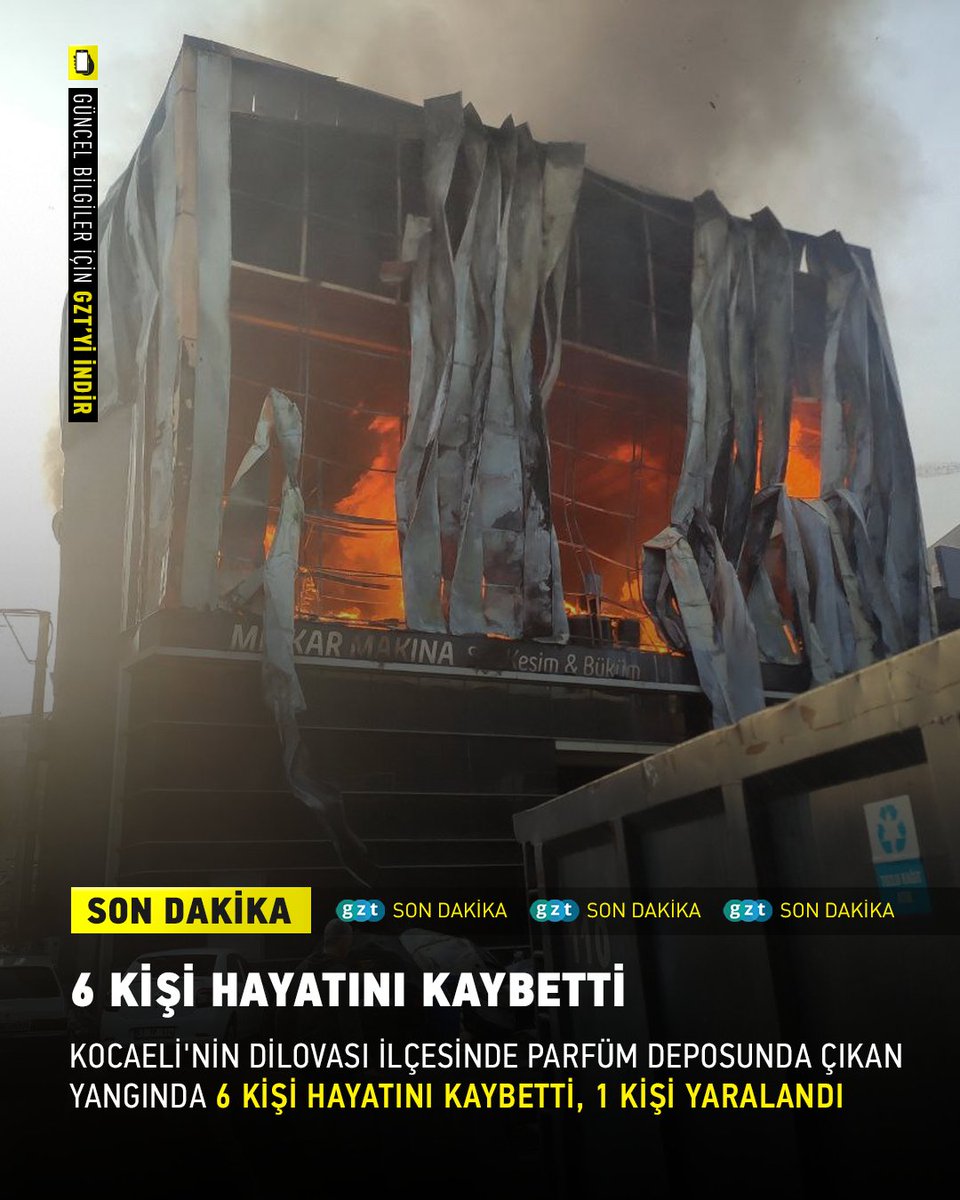 Son Dakika | #Kocaeli'nin Dilovası ilçesinde parfüm deposunda çıkan yangında 6 kişi hayatını kaybetti, 1 kişi ise ağır yaralandı. Kocaeli'de tüm kurtarma ekipleri olay yerine sevk edildiler.