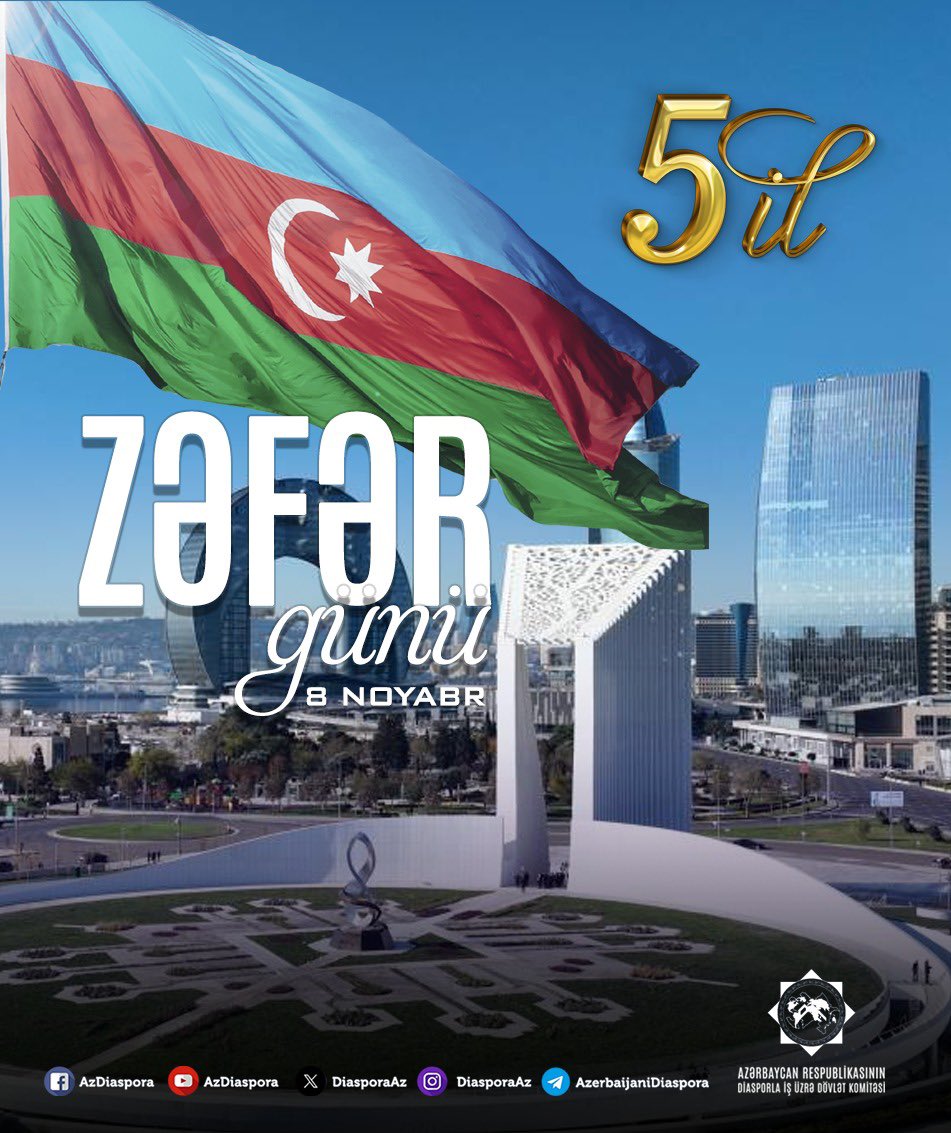 Prezident İlham Əliyev 44 günlük Vətən müharibəsində
ordumuzun gücü ilə tarix yazdı,🇦🇿tarixinin ən qüdrətli, ən parlaq dövrünə yetişdirdi. Müzəffər xalq kimi Zəfərin 5 illiyini qeyd etmək  möhtəşəm və qürurludur.Yaşasın Müzəfər Ali Baş Komandan!
Allah şəhidlərimizə rəhmət eləsin!