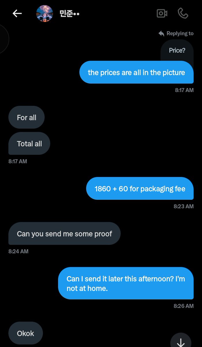 bibimbyeol's tweet photo. [ awareness ]
⚠️ PHISHING SCAM ON KPOP BNS ⚠️

I was targeted by the scammer @Min_jun085 last october 22, but I did NOT get scammed. 

This user immediately wants to buy everything without asking normal questions about the item and is rushing to get victim's bank details. https://t.co/6kPsl6DFoY