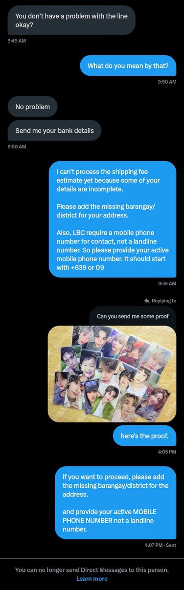 bibimbyeol's tweet photo. When I got home, I took a picture of the photocards they wanted to buy, and then a few hours later, they blocked me. It's a good thing I didn't send my bank details. https://t.co/QdZ2lRdV64
